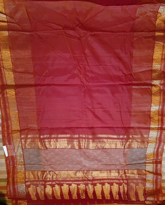 Sari /saree de seda grená/ cerise bordado - novo