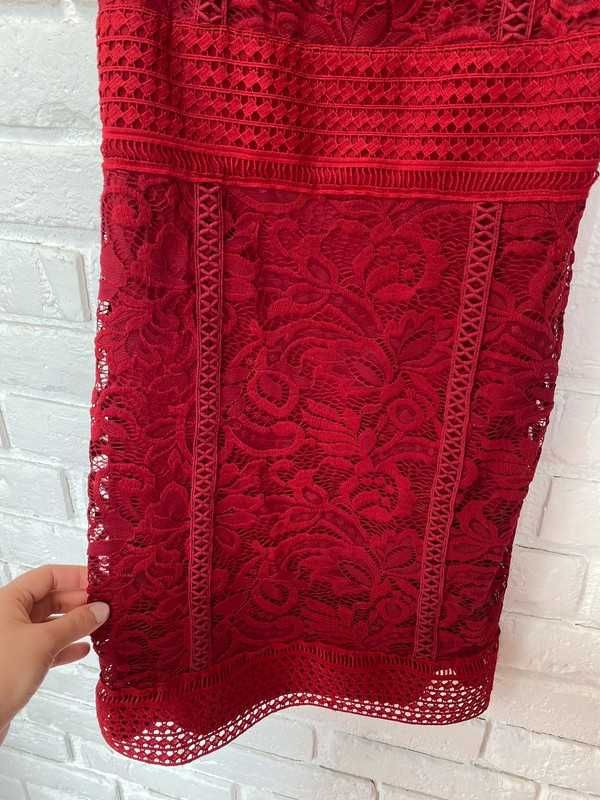 sukienka czerwona na ramiączkach topshop L koronkowa ażurowa
