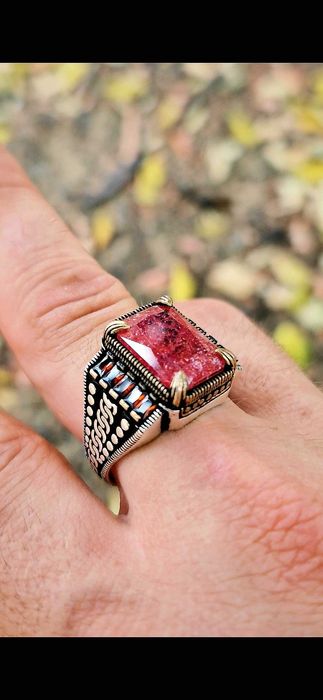 Anel  em prata artesanal com varias pedras naturais