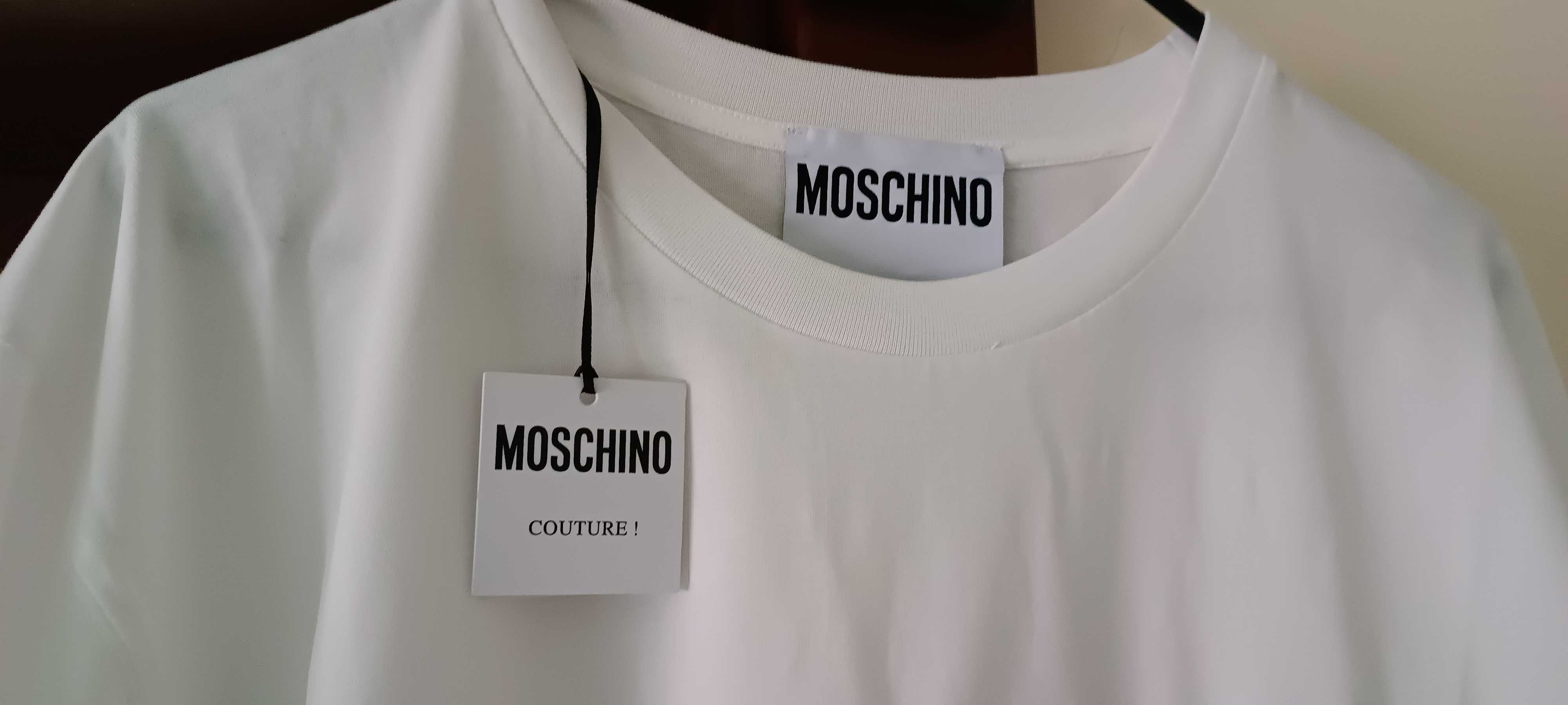 (roz. S) MOSCHINO Biały T-shirt MMXIX MOSCHINO white koszulka z haftem