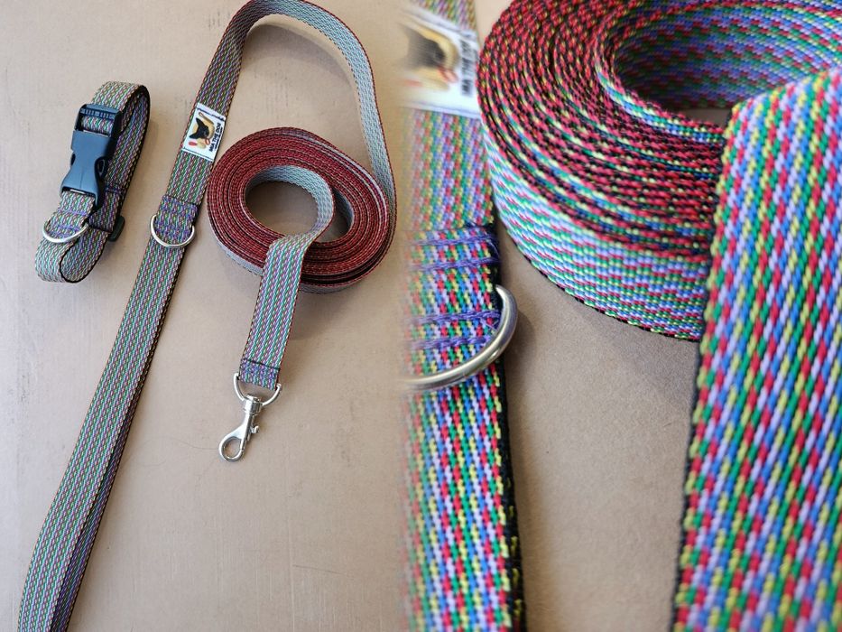 Smycz taśmowa 5m taśma treningowa+ obroża z regulacją