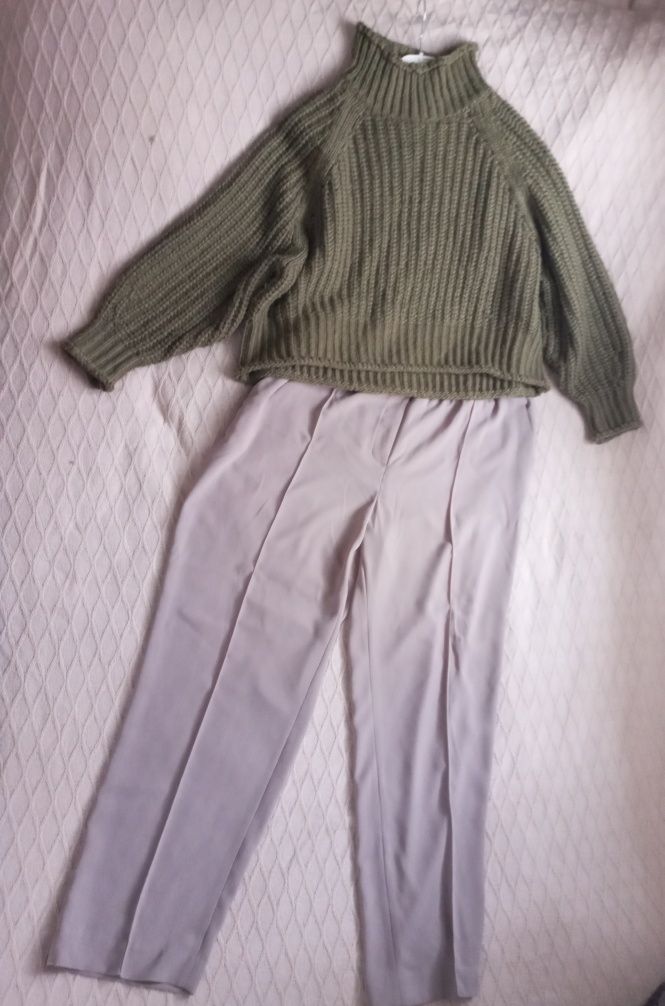Zesraw H&M rozmiar XL wygodne spodnie i luźny sweter butelkowa zieleń