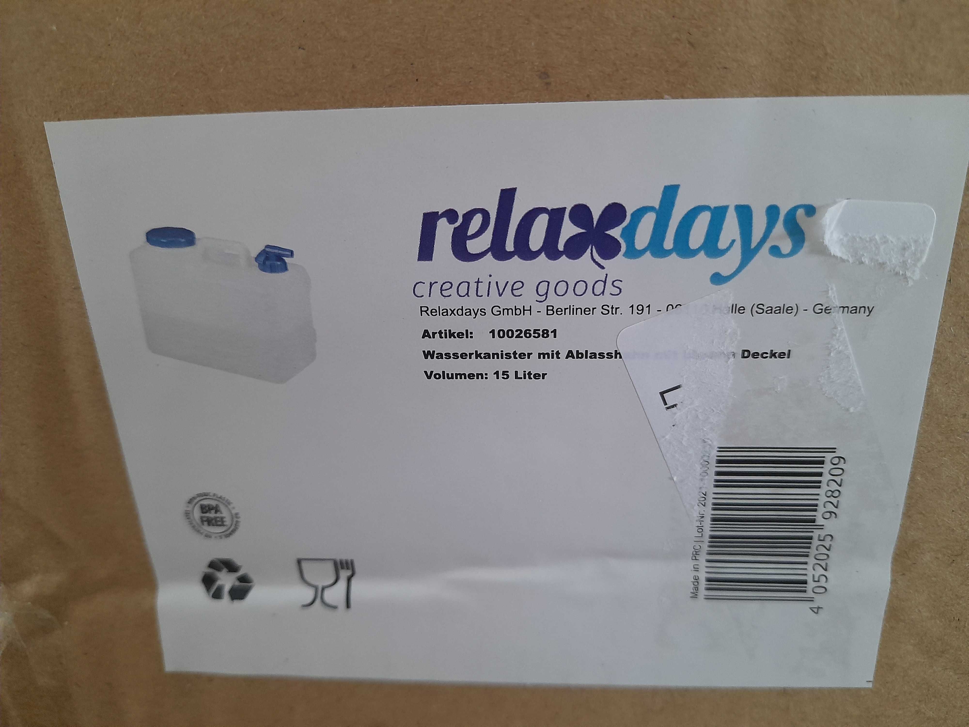 RELAXDAYS kanister na wodę z kranikiem 10l BANIAK NA CAMPING