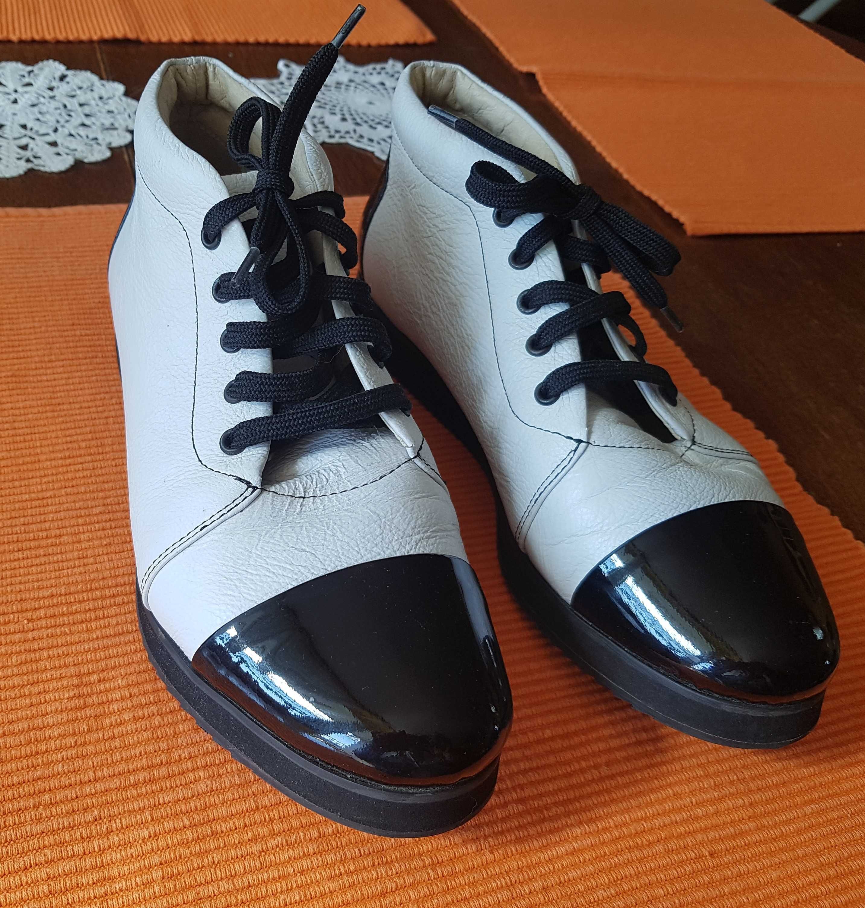 ULMANI buty, półbuty, sneakersy klasyka biało-czarne, sznurowane r.37