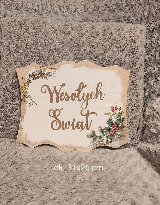 ,,Wesołych Świąt,, drewniana świąteczna tabliczka rekwizyt foto