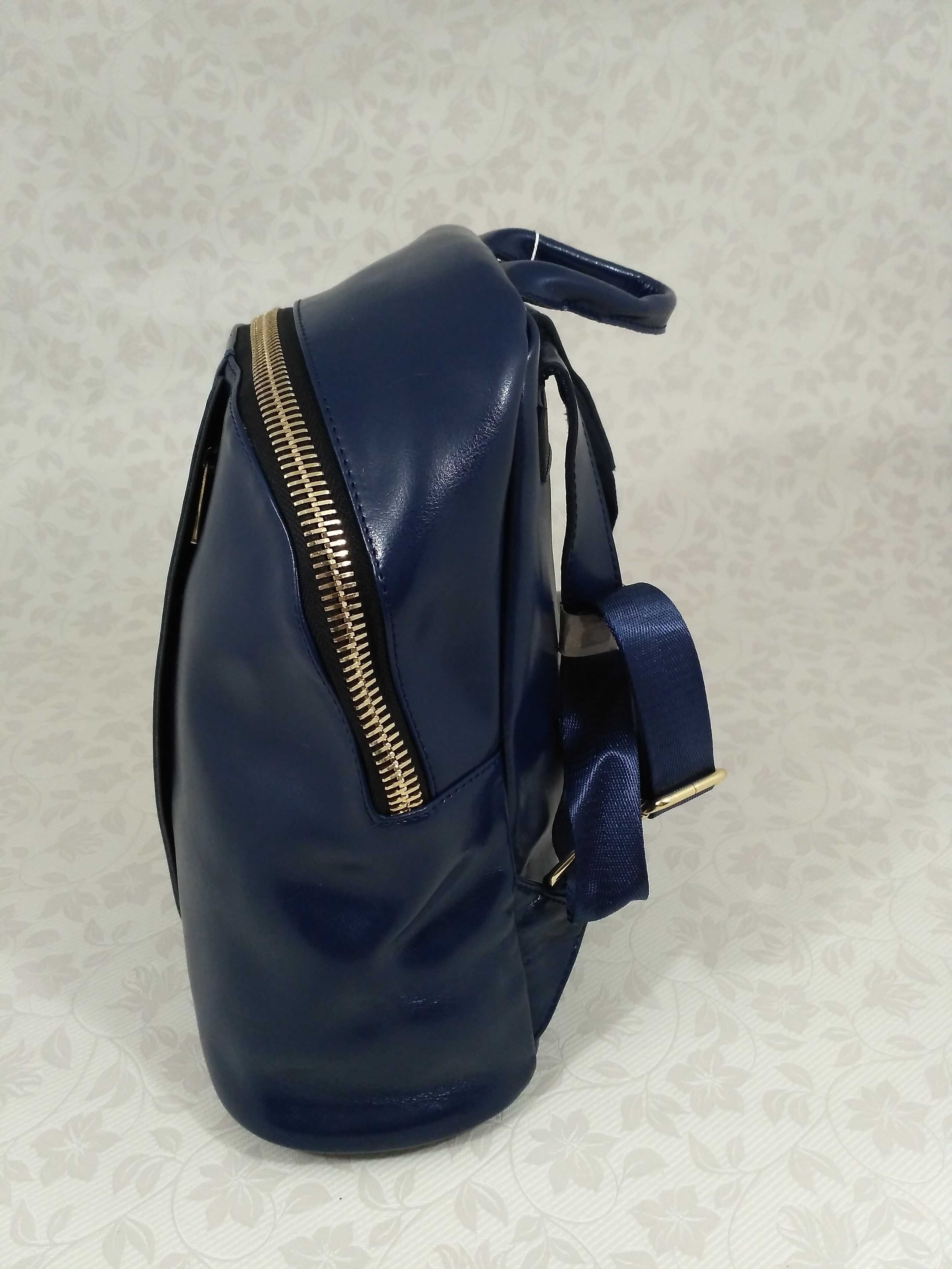 Рюкзак шкіряний (синій, чорний) повний розпродаж