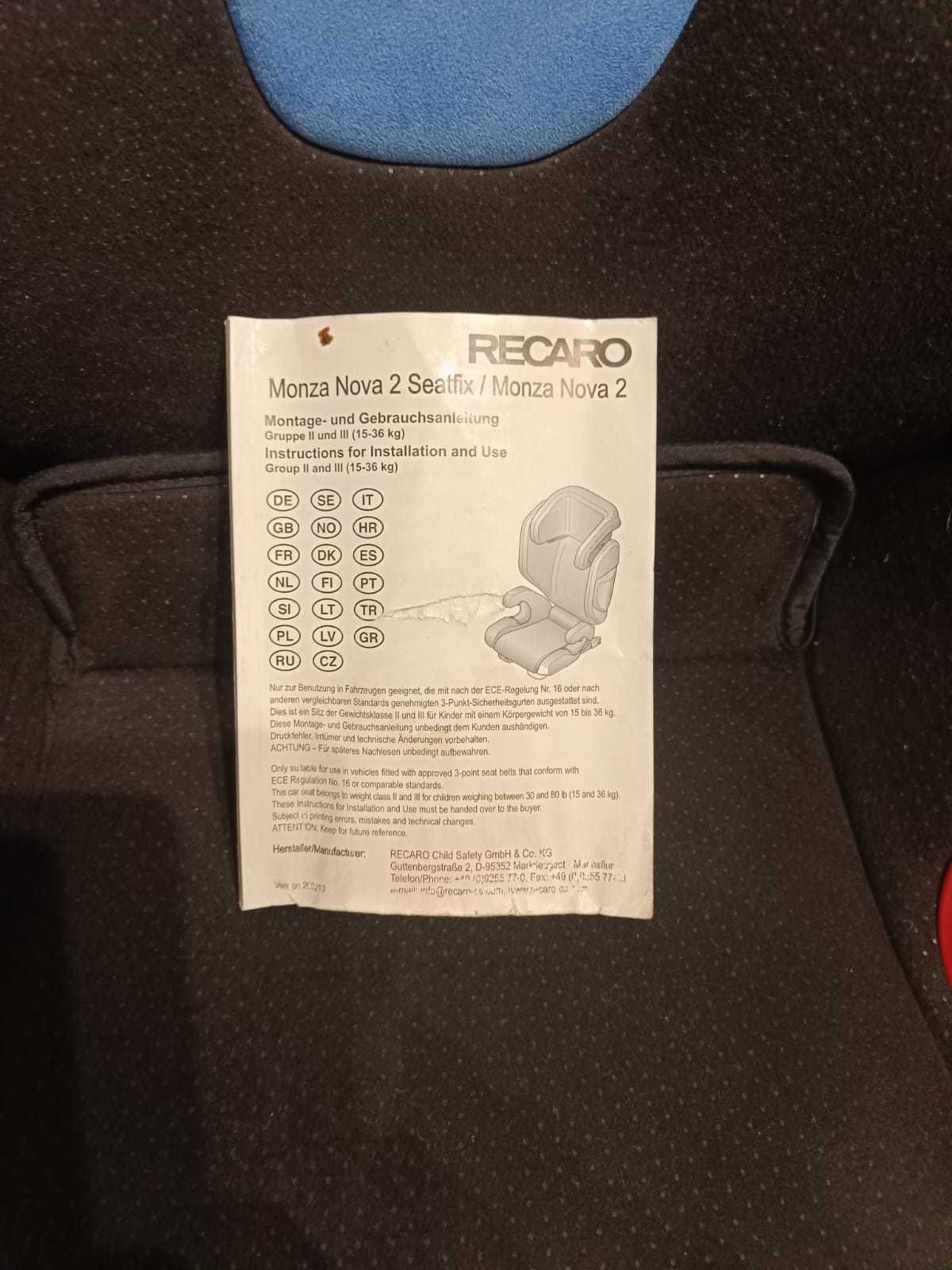 Fotelik samochodowy RECARO MONZA NOVA 2 SEATFIX