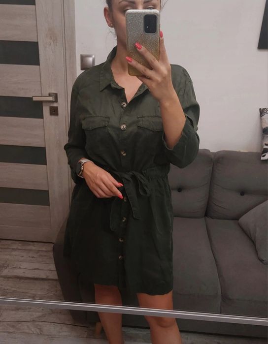 Sukienka damska na codzień  kolor khaki Zara rozmiar L (40)