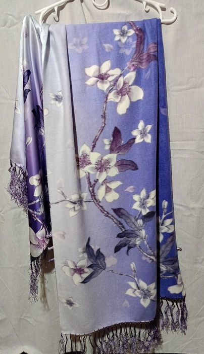 Палантин-шарф двусторонний, шёлк + кашемир 175×52