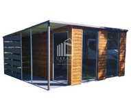SCHOWEK - DOMEK OGRODOWY 3m x 4m + wiata 1m jasny orzech ID421 3x4