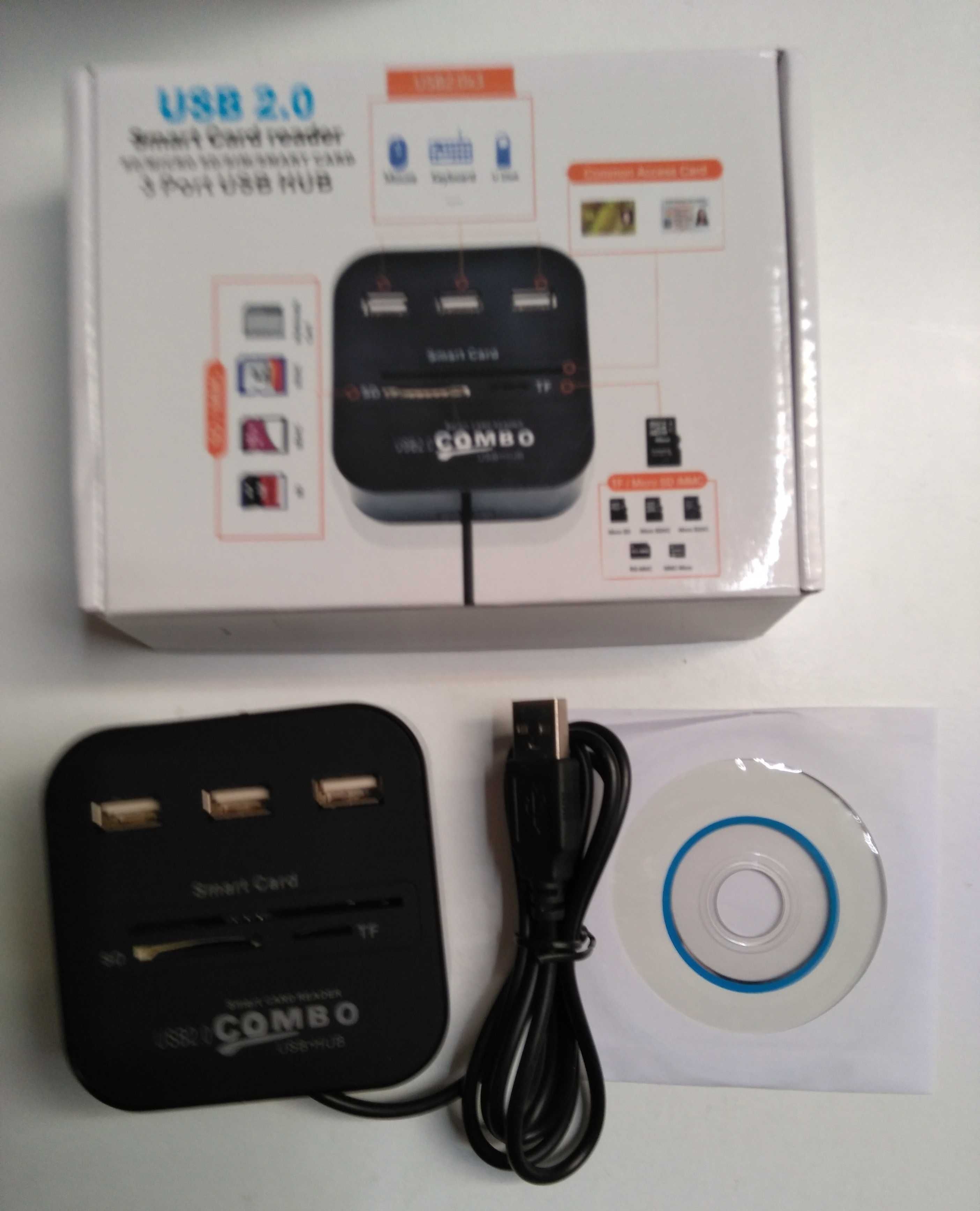 HUB. Leitor de cartões, cartão de cidadão, USB SD, smart card reader.