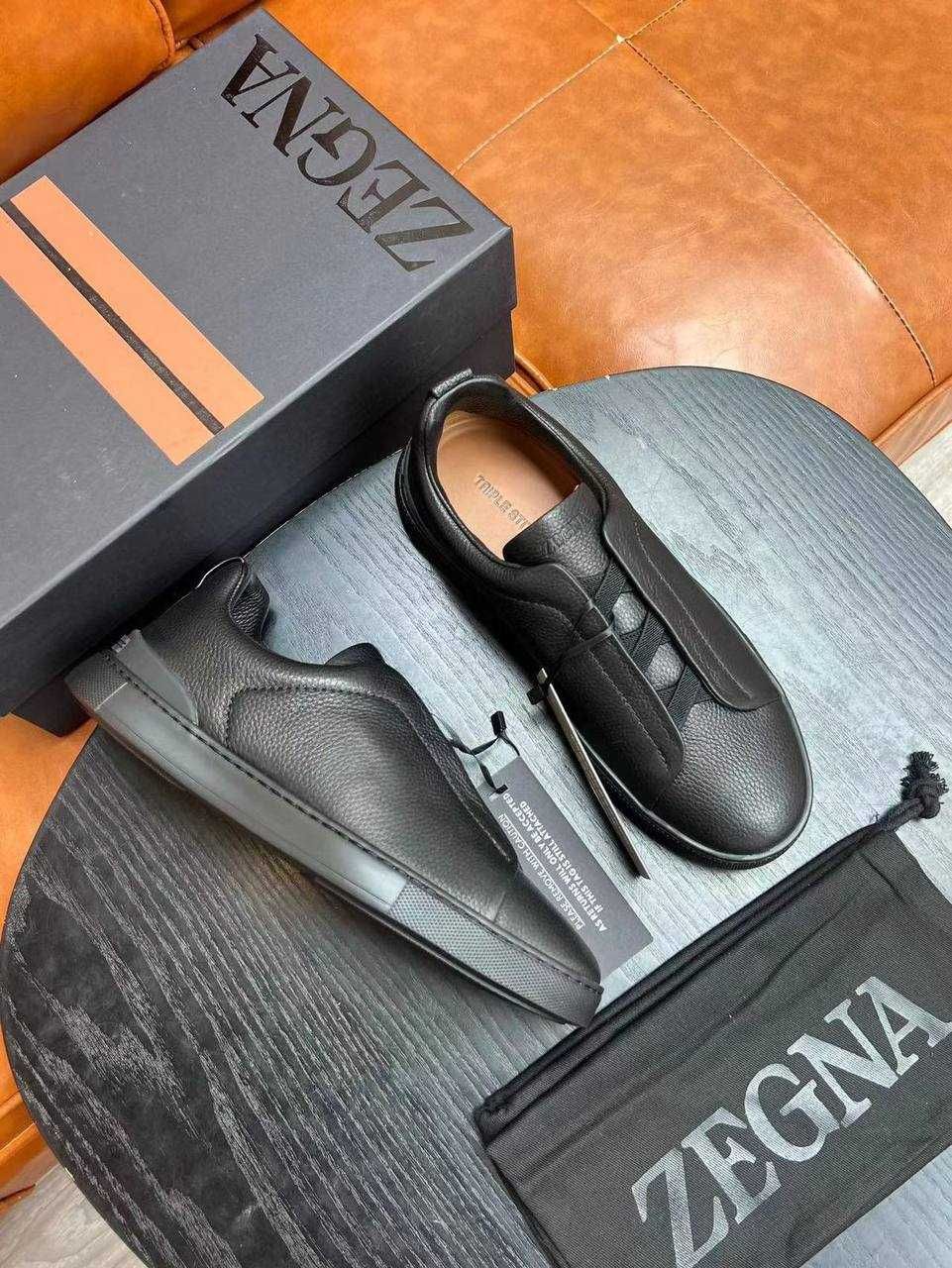 Мужские черные кроссовки Zegna Triple Stitch кеды Зегна кеди кросівки