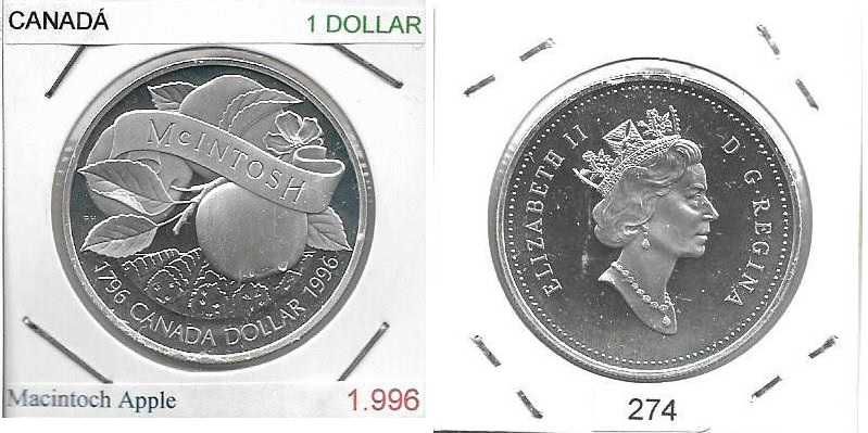 Canadá - -- 1 Dollar - 1996 -  - Maçã da Macintosh  - - Moeda de Prata