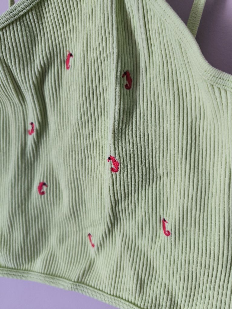 Crop top prążek Zara L bluzka na ramiączkach konik morski elastyczna