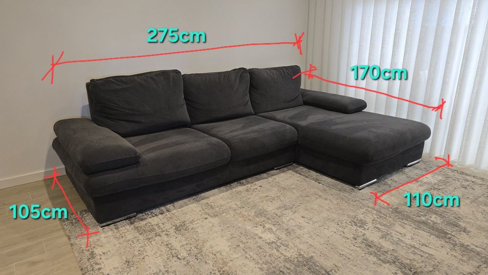 Sofá 3 lugares com chaise longue