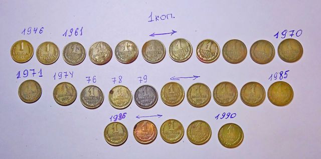Коллекция монет 1 копейки СССР