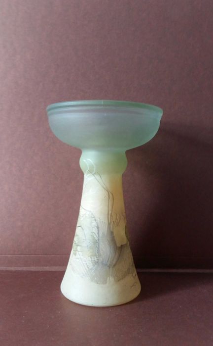 Retro Artystyczny Świecznik Wazon 14 cm Szkło Szronione