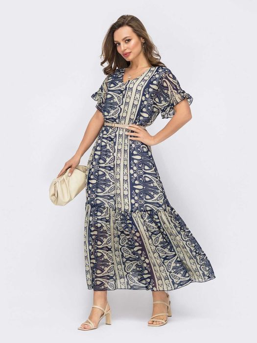 Шифонове плаття з принтом та спідницею-кльош Розмір 52-54