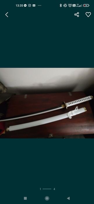 Bialy miecz katana drewniany z pochwą