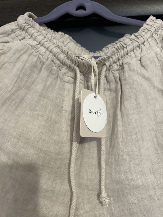 Spodnie lniane Gioya kolor beż rozmiar uniwersalny