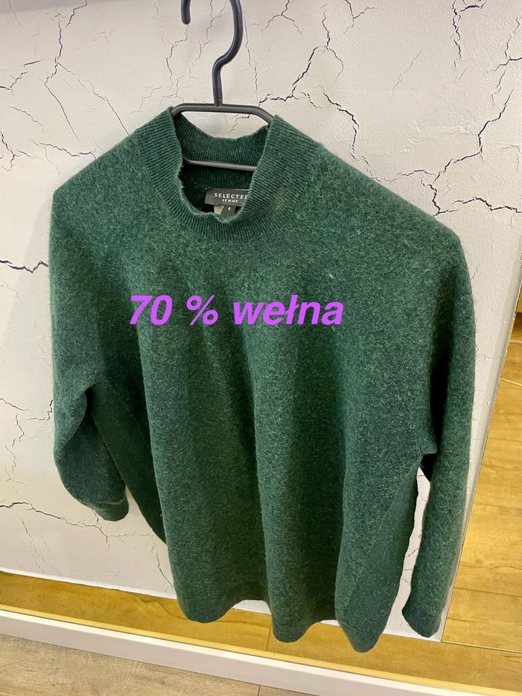 Wełniany sweter Selected Femme butelkowa zieleń