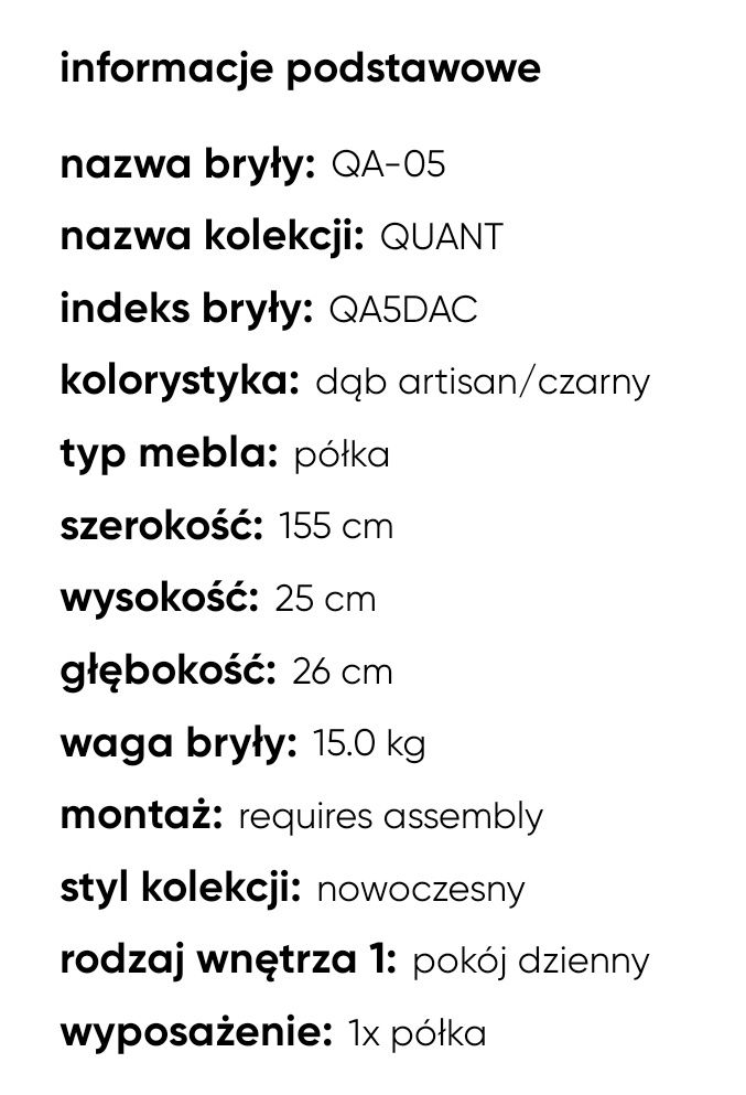 Nowa półka wisząca Lenart QA-05 dąb aristan/czarny