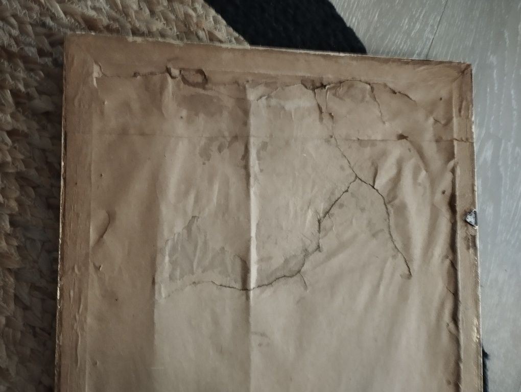 Stary obraz vintage z podpisem, drewniana rama