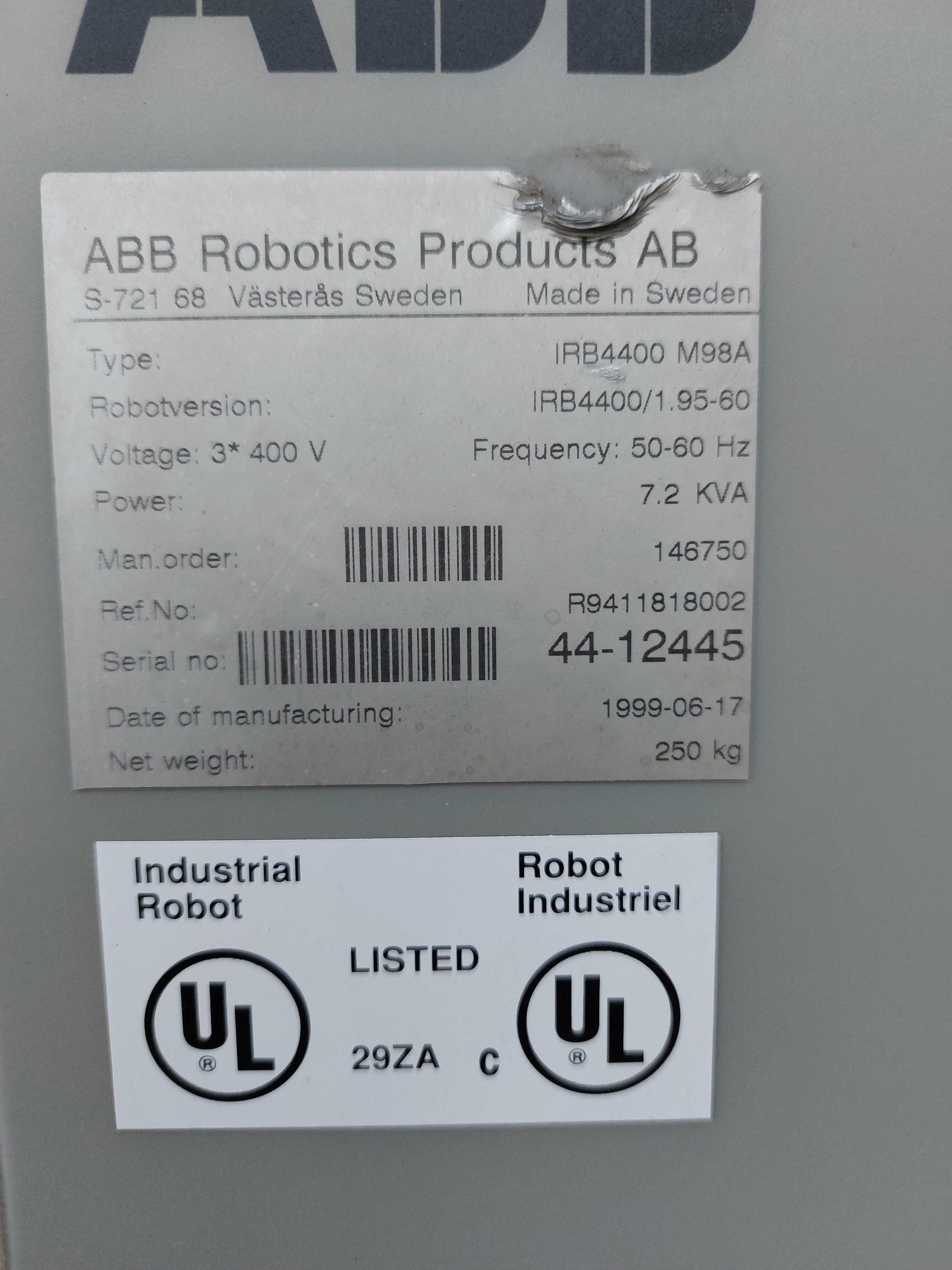 Robot przemysłowy ABB IRB4400 M98A 1.95-60 Sterowanie S4C Kuka