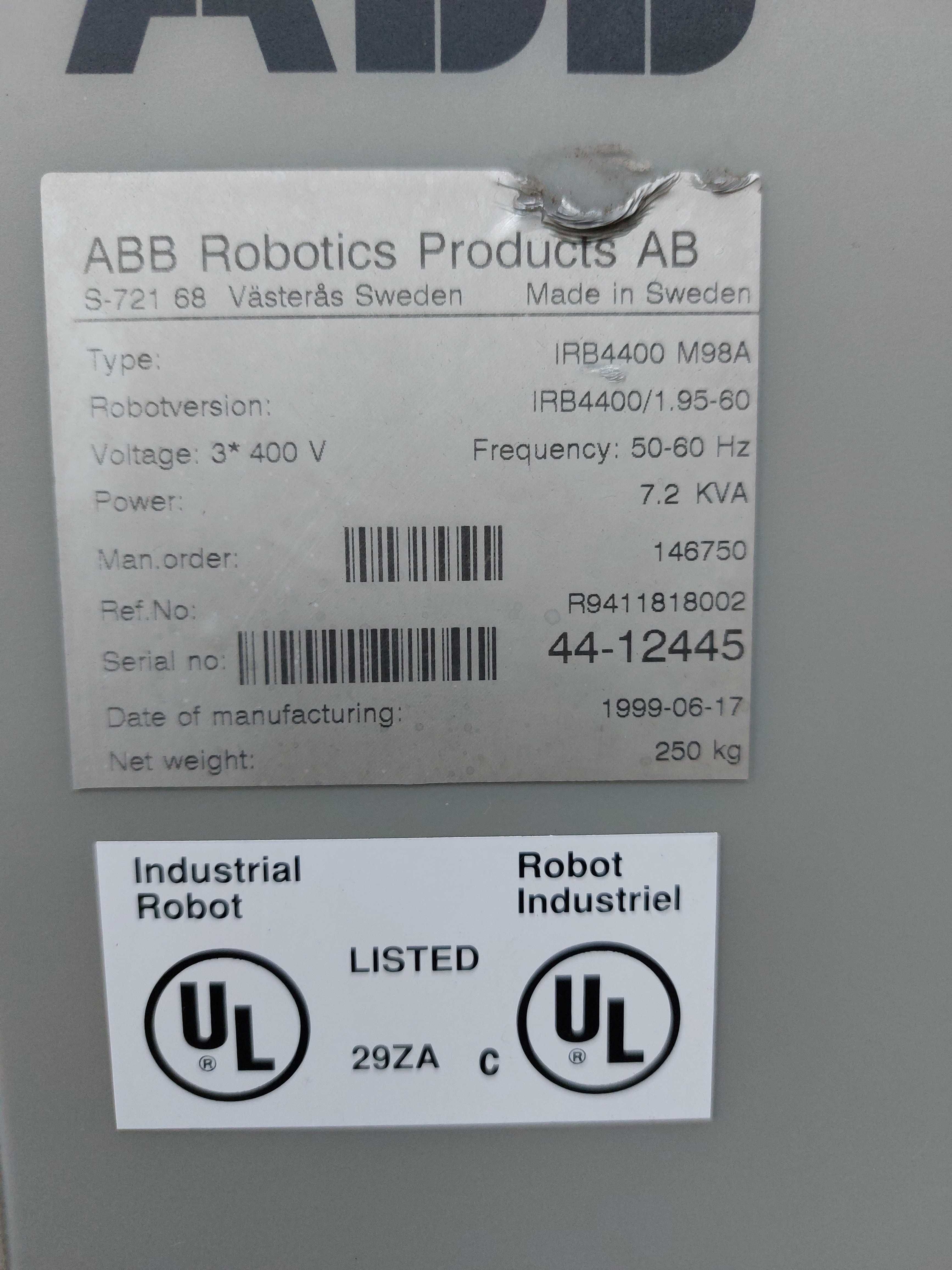 Ramię robotyczne ABB IRB4400 M98A 1.95-60 Sterowanie S4C KUKA FANUC