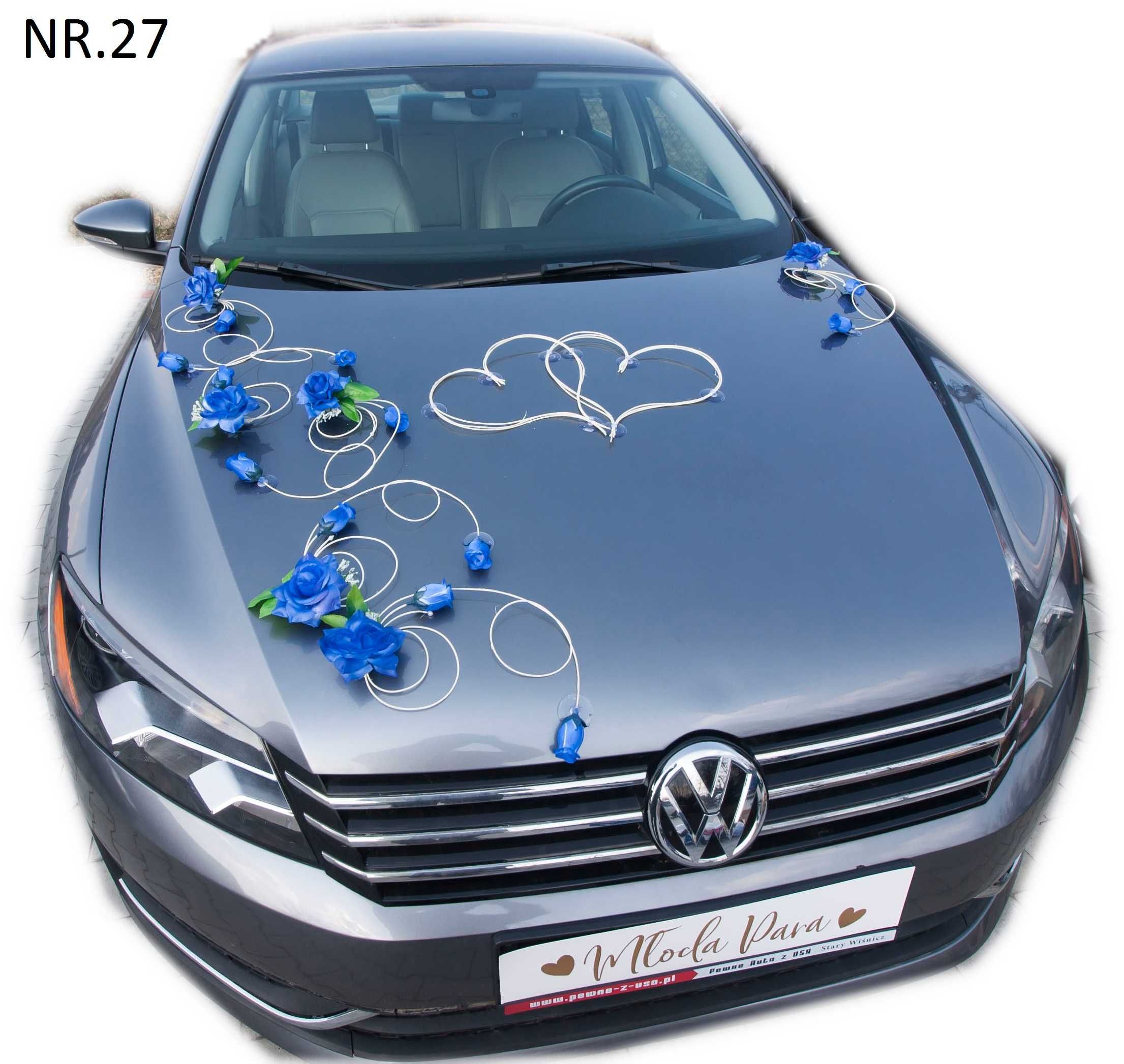 Dekoracja samochodu ozdoby na auto do ślubu.Niebieskie róże 027