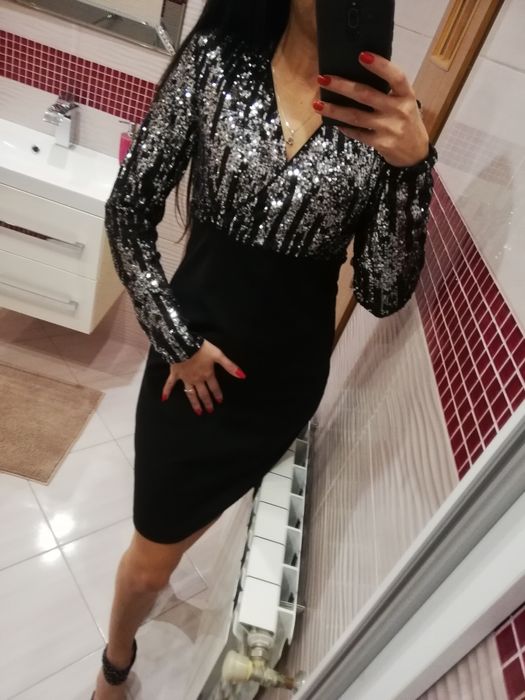 Nowa sukienka Andrzejki święta sylwester osiemnastka cekiny 38 M s/m