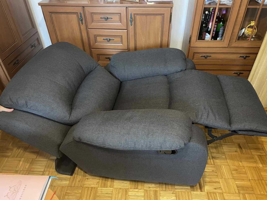 Fotel wypoczynkowy, rozkładany, szary melanż