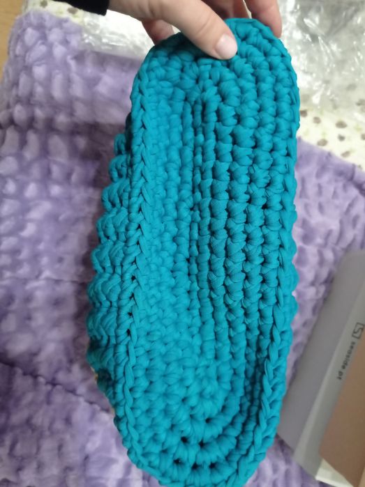 Bolsa trapilho azul turquesa e rosa claro