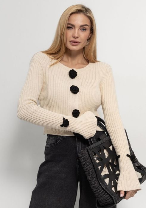 Кардиган олд мані,old money,з альпаки,Светр,Polo,кофта,з розою,Dilvin