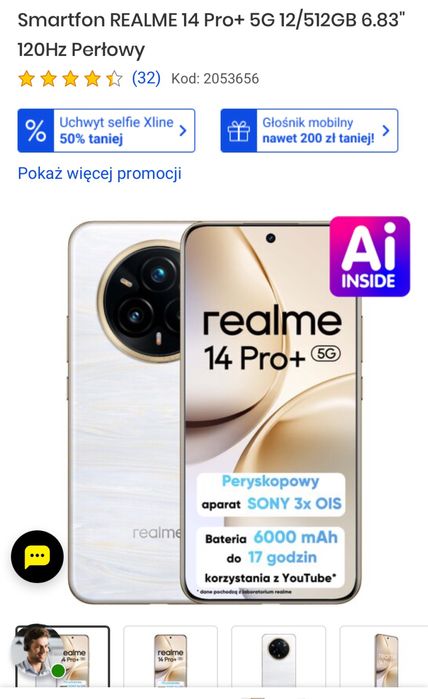 Realme 14 pro+ 5G 12/512 GB perłowy z ładowarką