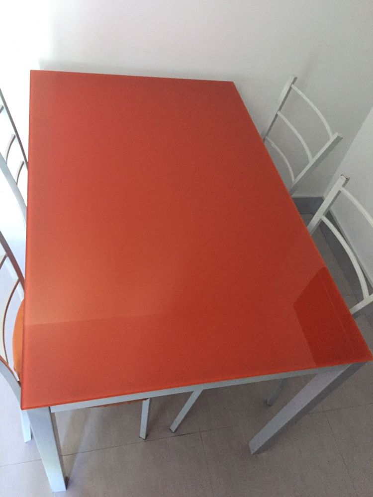 Mesa de cozinha - Conjunto AKI 110x70 - cor laranja e prata