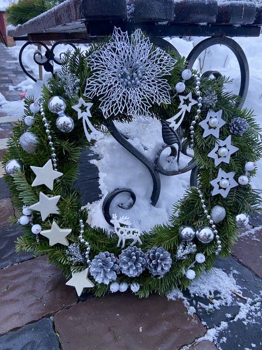 Різдвяний вінок, декор, ялинка, вінок з живої ялинки, підсвічник