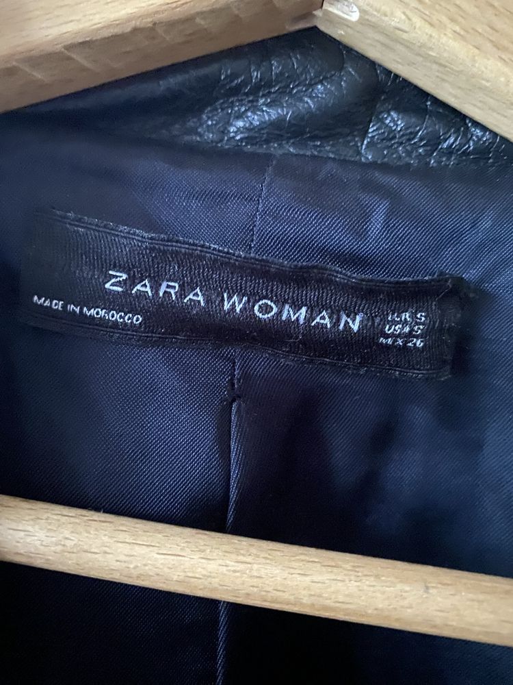 Ramoneska kurtka skórzana Zara ze skóry owczej z wełną aztecka
