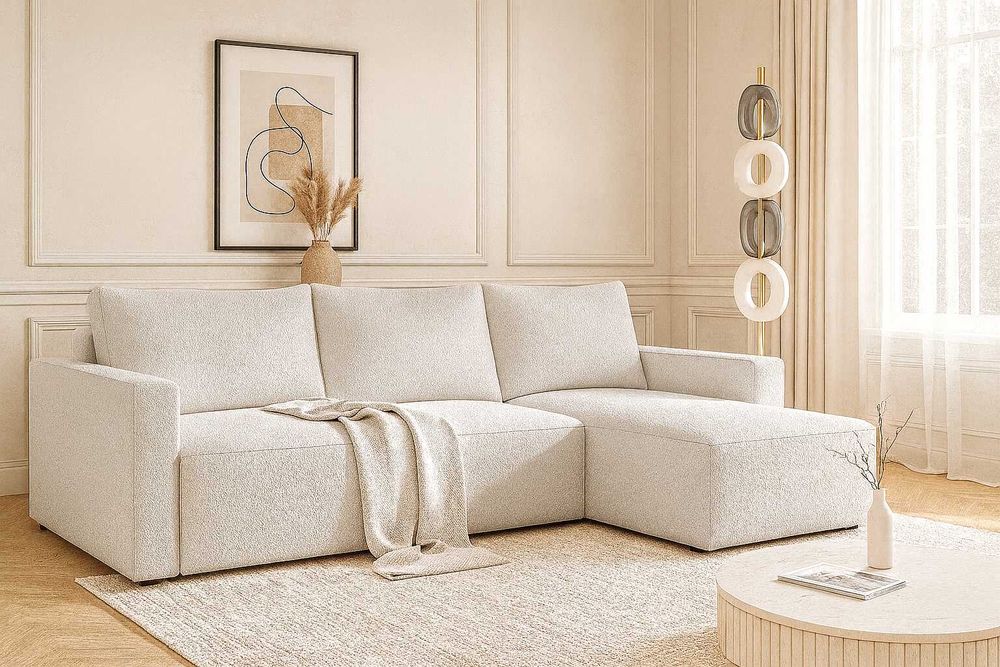 Narożnik NOYO 230cm z funkcją spania pojemnik na pościel boucle