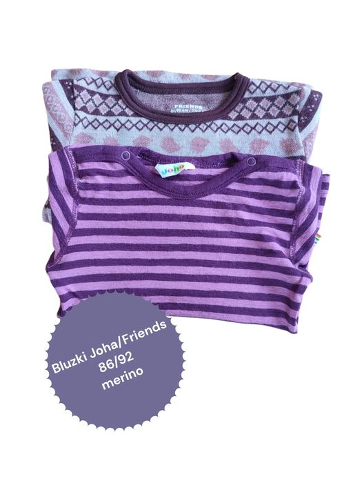 Bluzki zestaw 2x 86/92cm merino wełna Joha
