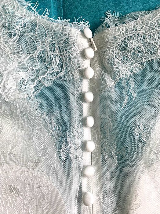 Suknia ślubna #48 boho koronka ivory długi rękaw tren rozmiar 46 XXXL