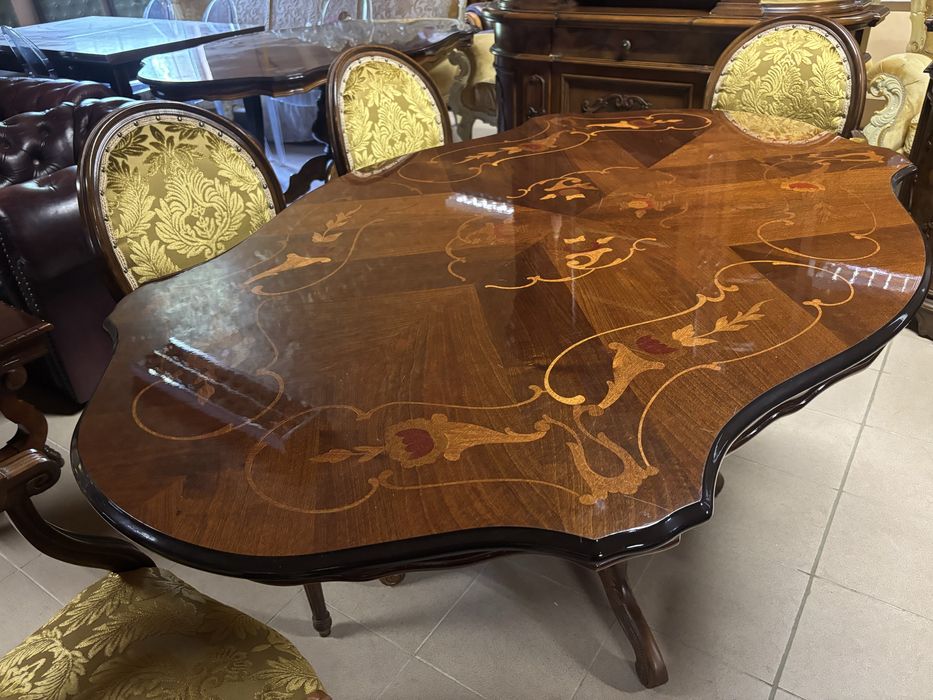 Stylowy Włoski Zestaw Stół 6 Krzeseł Nowa Tapicerka Meble Stylowe ital