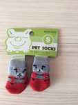Носки для собак красно-серые 4 шт - Pet Socks S:2,5-3,3x2,5 см