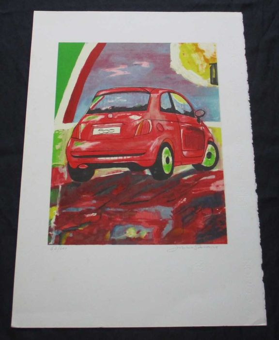 Serigrafia original Fiat 500 Licínio Saraiva numerada e assinada