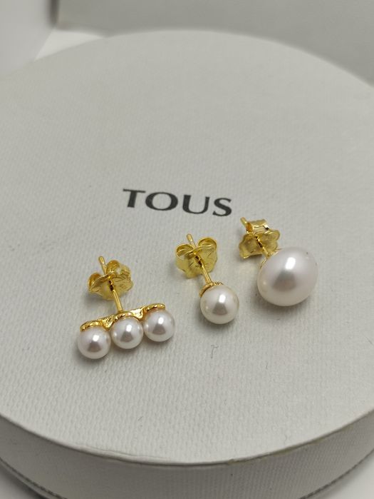 Komplet 3 kolczyków z perłami Tous żółte srebro vermeil 925