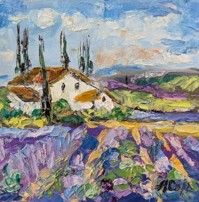 Quadro pintado á óleo sobre tela colada em cartão, 20x20cm