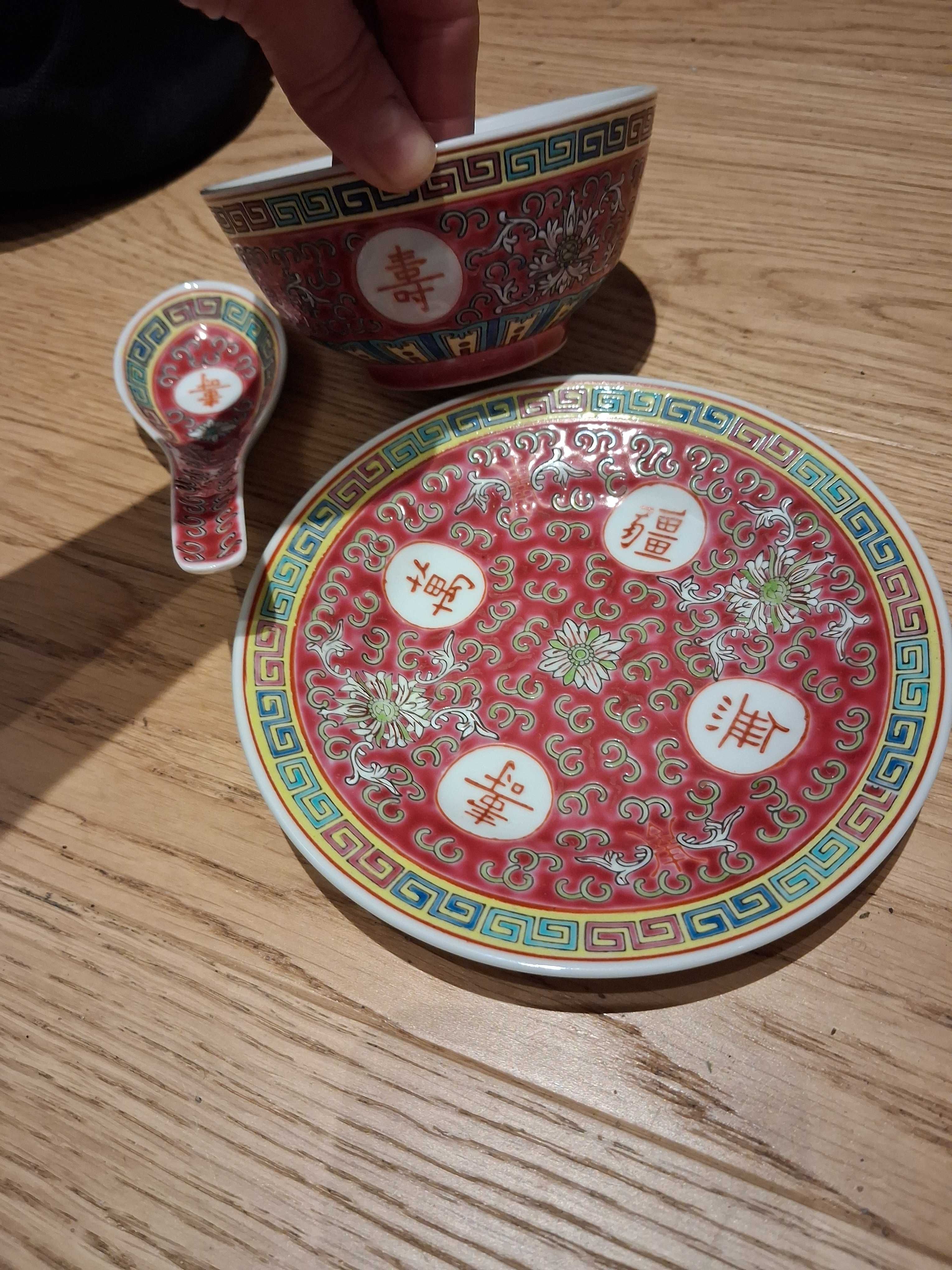 Miseczka z podstawkiem oraz łyżką chińska porcelana