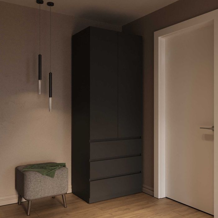 Шафа з 3 шухлядами та штангою для одягу — спальня 80х50х210см