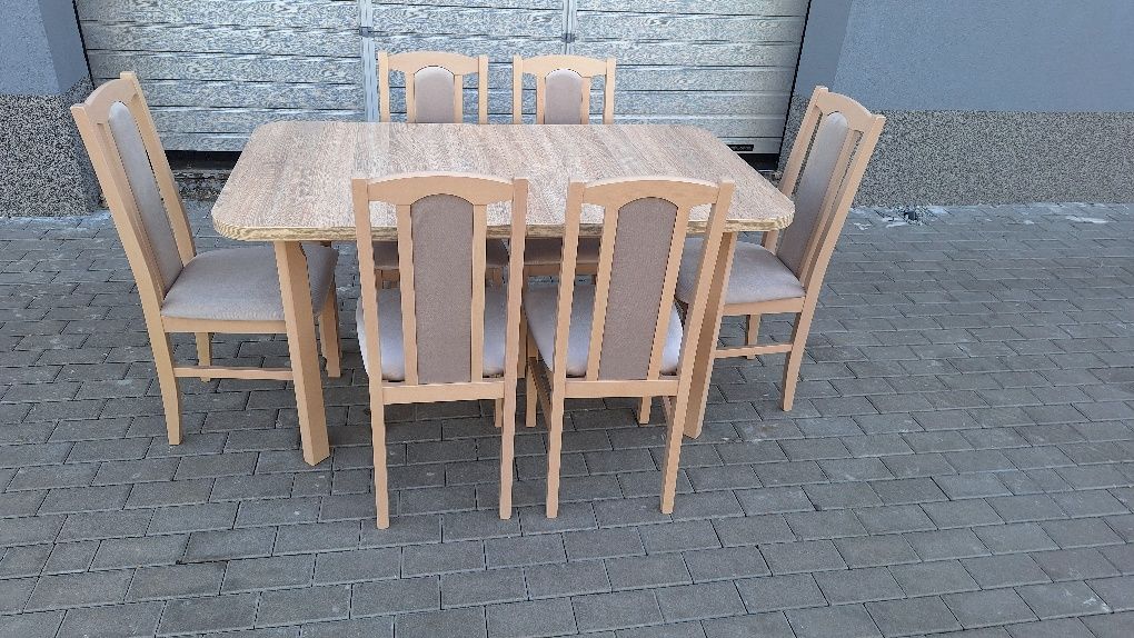 Nowe: Stół rozkładany + 6 krzeseł, sonoma + latte, dostawa cała POLSKA