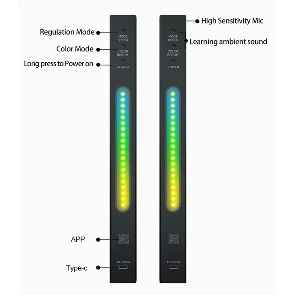 Индикатор уровня звука RGB,  светодиодный звуковой светильник  АКБ. 3D